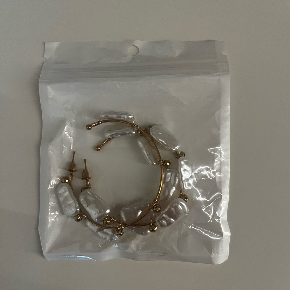 Gold and White Hoop Earrings